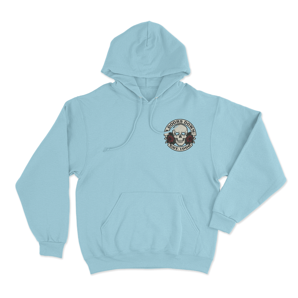 Skull And Roses Hoodie Sky Blue Skull And Roses Hoodie Sky Blue