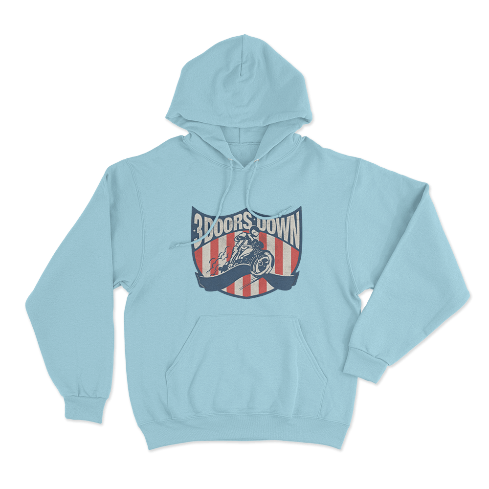 Vintage Biker Shield Hoodie Sky Blue Vintage Biker Shield Hoodie Sky Blue