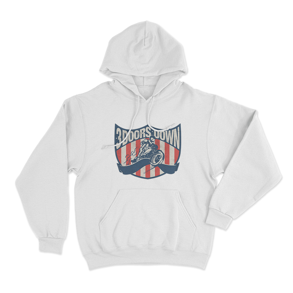 Vintage Biker Shield Hoodie White Vintage Biker Shield Hoodie White