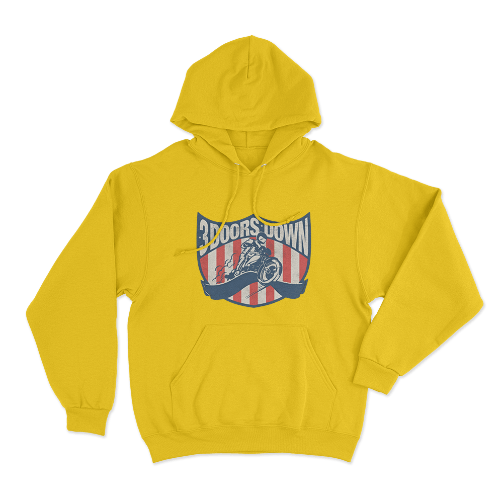 Vintage Biker Shield Hoodie Yellow Vintage Biker Shield Hoodie Yellow